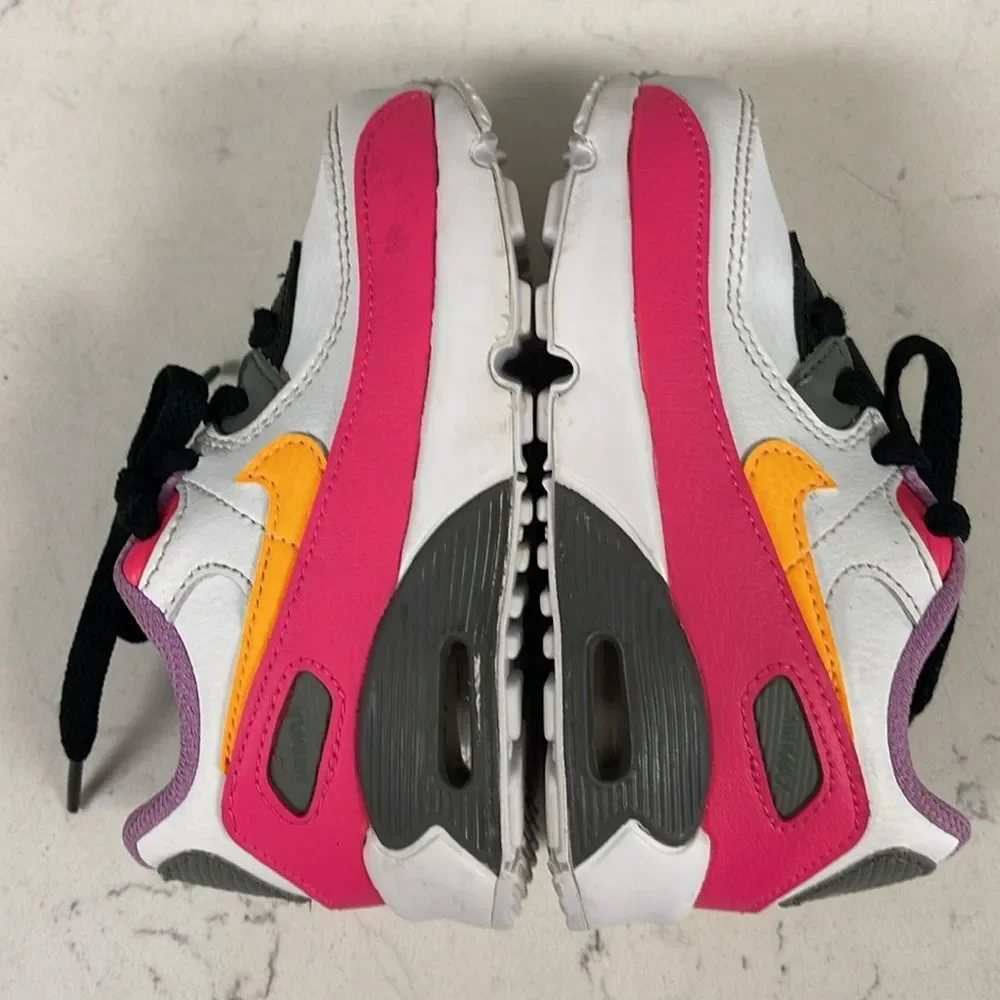 NIKE Air Max 90 Laser Orange Hyper Pink TD Toddler Size 7C White Gray DM8688-100